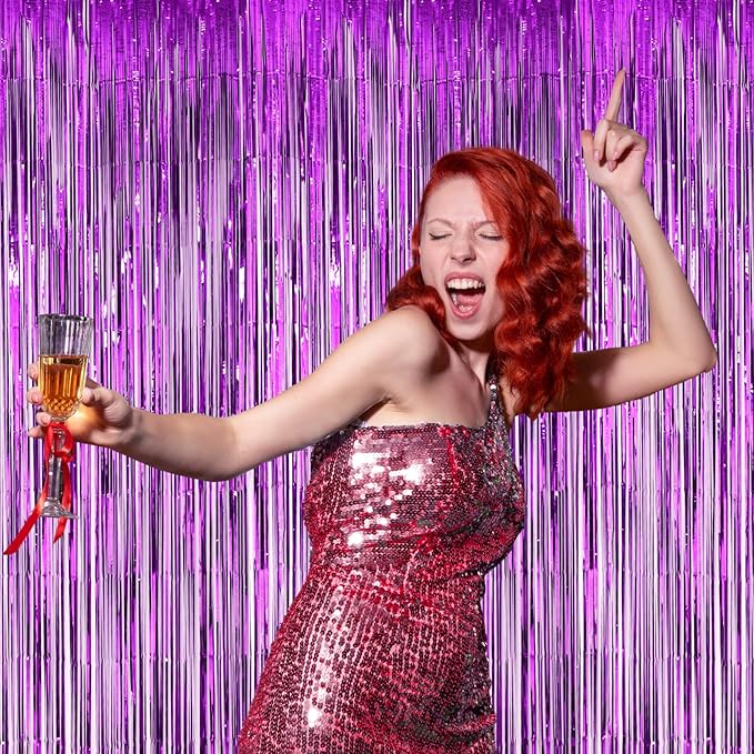 4 Pack Purple Foil Fringe Backdrop Curtains, Tinsel Streamers Birthday Party - Image 7