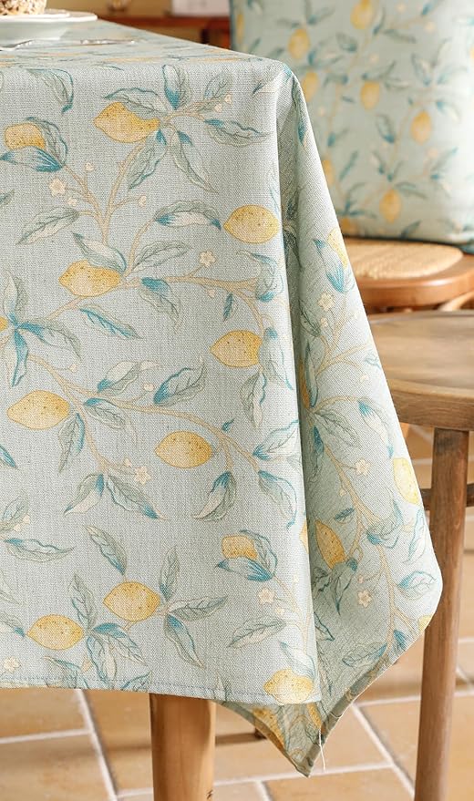 patdrea Designer Linen Green Small Square Tablecloth, Vintage Yellow Flowers - Image 9