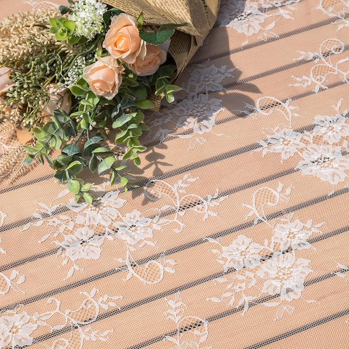 TINWIN Rectangle Lace Tablecloth 60x120 Inch White Vintage Runner Eyelash Fabric - Image 5