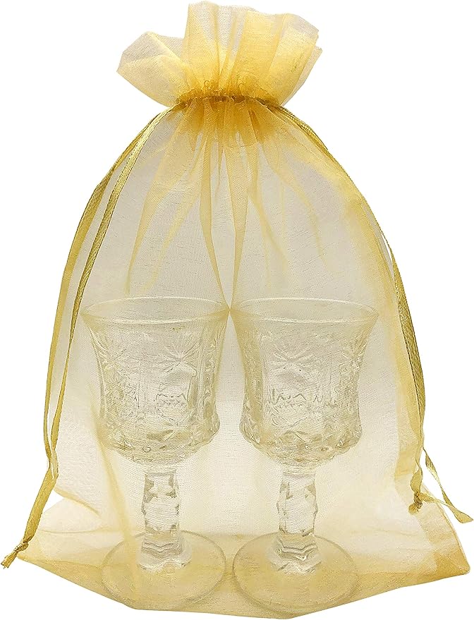 100pcs Gold Organza Gift Bags 6x9 Inch Mesh Drawstring Pouch Jewelry Bags - Image 6