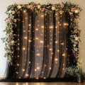 Tulle Backdrop Curtain with Lights String 10FT X 8FT Black Sheer Tulle Backdrop by Xiomot