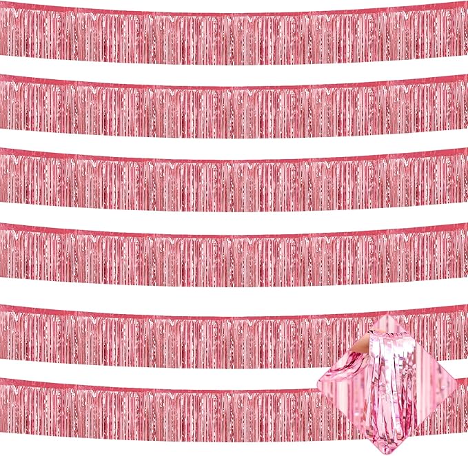 10 Pack 10 Feet Pink Foil Fringe Garland Metallic Tinsel Streamers Banner Wall by AIKENLIN