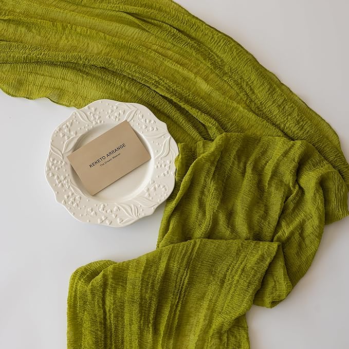 3pcs Moss Green Cheesecloth Table Runner Gauze 120 Inch 10 FT Rustic Boho - Image 5