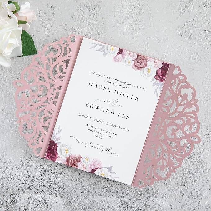20Pcs Dusty Rose Laser Cut Invitation Cards - Image 8