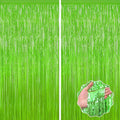 Grass Green Foil Fringe Curtain Backdrop, Birthday Christmas Tropical Party by forlvwoon