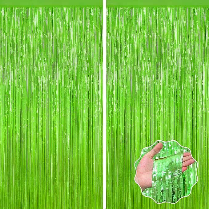 Grass Green Foil Fringe Curtain Backdrop, Birthday Christmas Tropical Party by forlvwoon
