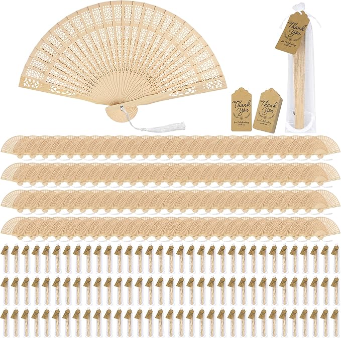 Aodaer 100 Pieces Wooden Folding Fan Sandalwood Folding Hand Fan Openwork by Aodaer