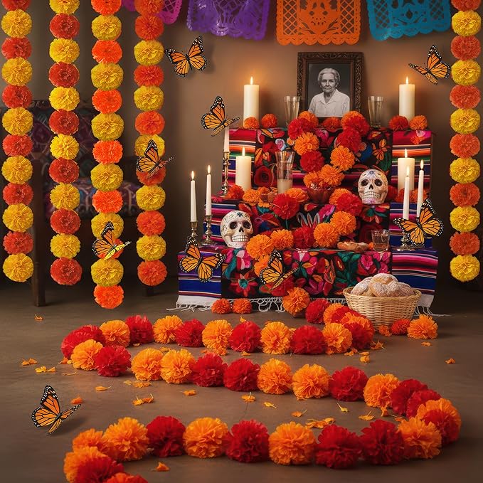 Marigold Garland for Decoration 5 Packs × 5ft Artificial Marigold Garlands - Image 6