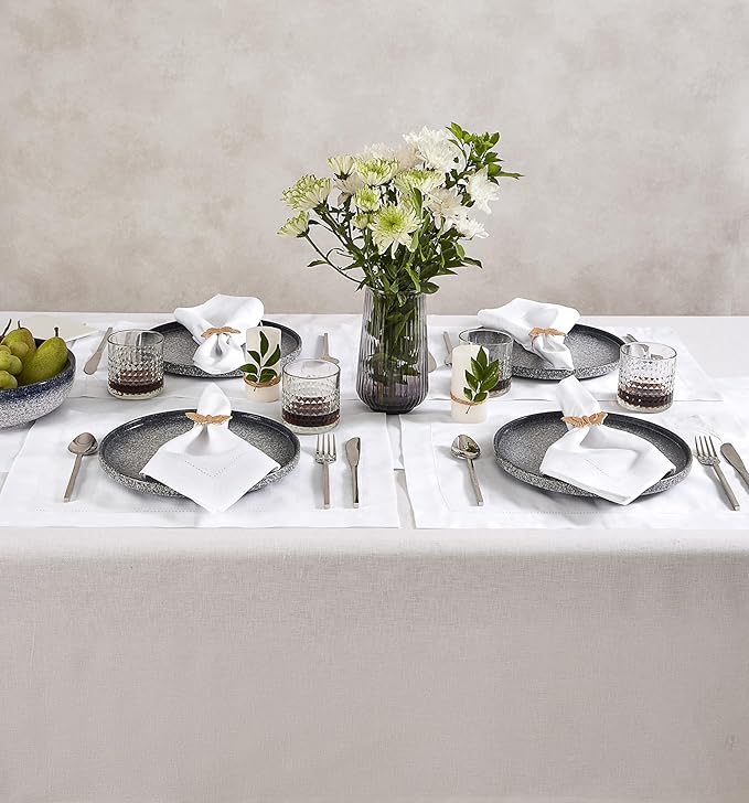 Cotton Linen Cloth Napkins Set of 4 – Hemstitch White Dinner Napkins 20 x 20 - Image 3