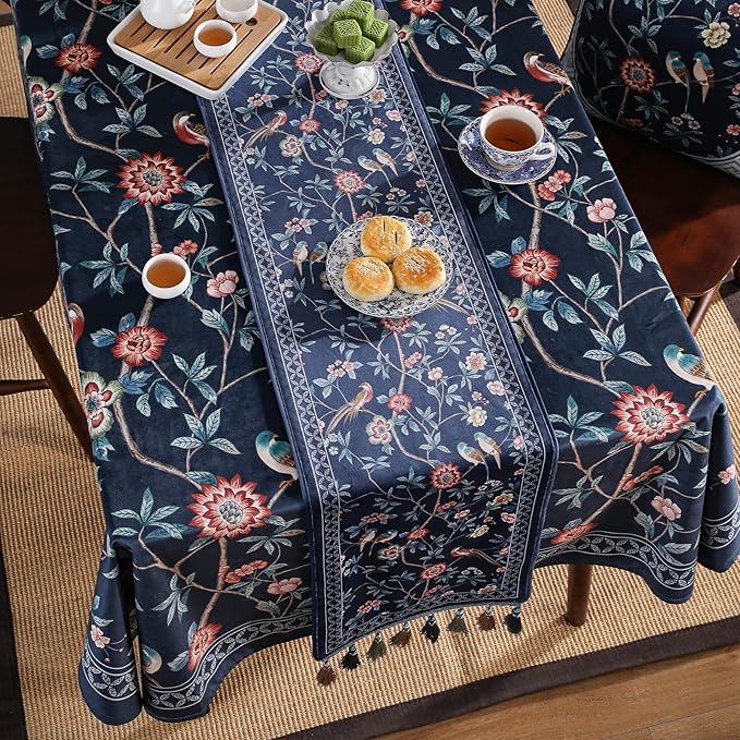patdrea Vintage Chinoiserie Floral Table Runner Farmhouse - Image 8