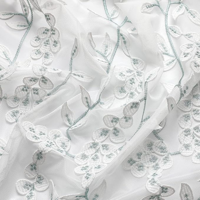 VISIONTEX White Sheer Voile Curtains, Decorative White Embossed Leaves Rod - Image 7