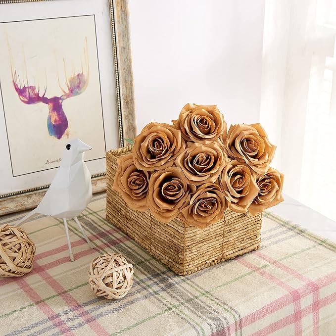 Artificial Rose 10pcs Open Flower Bouquet Faux Rose Stems - Image 3