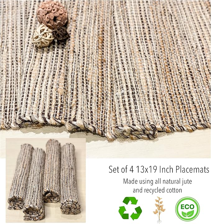 Chardin Home Natural Jute & Brown Placemats, 13x19 Inch Dining Table Placemats - Image 8