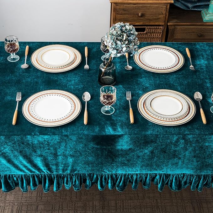 Velvet Tablecloth Luxurious Solid Rectangle Table Cloth, Oblong Retro Farmhouse - Image 2
