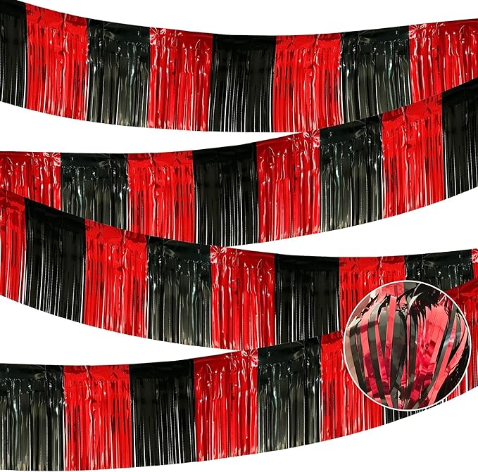 4 Pack 10 Feet Black Red Parade Floats Foil Fringe Garland Metallic Tinsel by ILHSTY