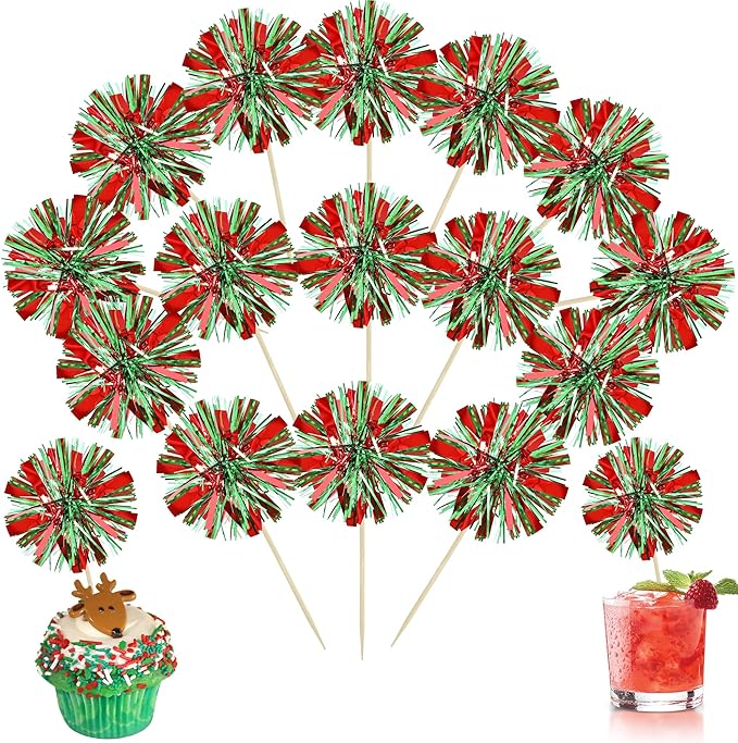 Ephlyn 30Pcs Foil Firework Cupcake Toppers Sparkle Tinsel Drink Birthday Cake by Ephlyn