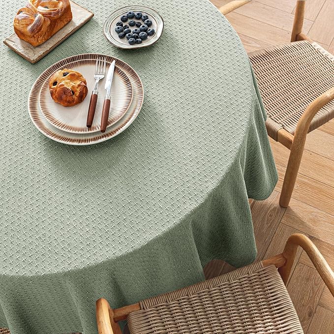 MIULEE Sage Green Linen Cottton Table Cloth Round Tablecloth Waterproof - Image 2