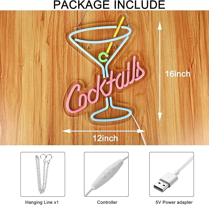 Cocktails Neon Sign for Wall Decor Man Cave Bar Home Art Neon Light LED Neon - Image 2