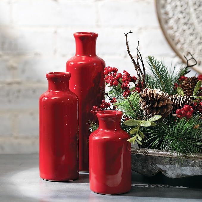 Sullivans Red Vase Set, Farmhouse Decor, Boho Aesthetic Room Decor Vases - Image 7