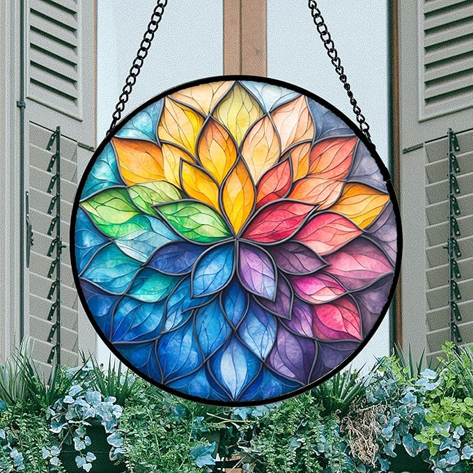 Stained Glass Window Hanging, Colorful Flower Petals Sun Catchers Diamond Glass - Image 3