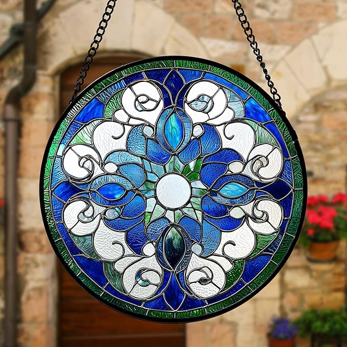 Stained Glass Window Hanging, Boho Style Sun Catchers Diamond Glass Panel - Image 5
