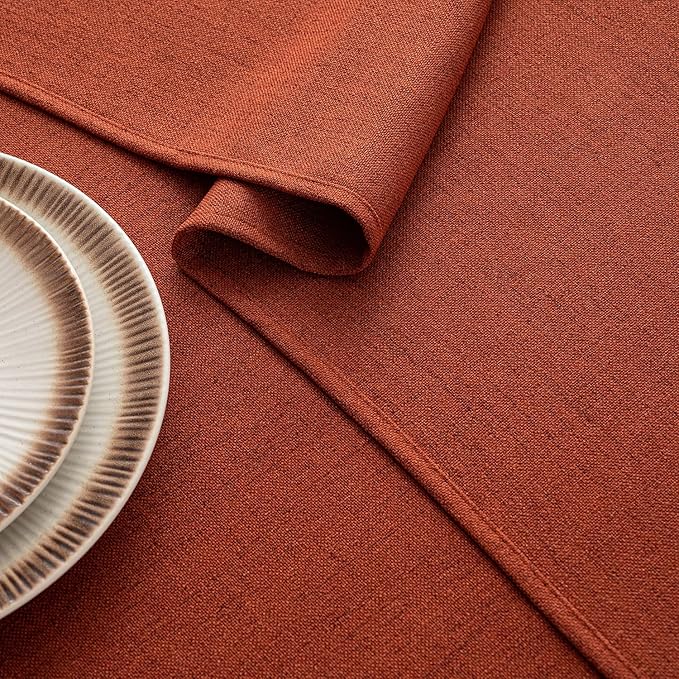 MIULEE Burnt Orange Linen Tablecloth 60x104 Inch Rectangle Table Cloth - Image 3