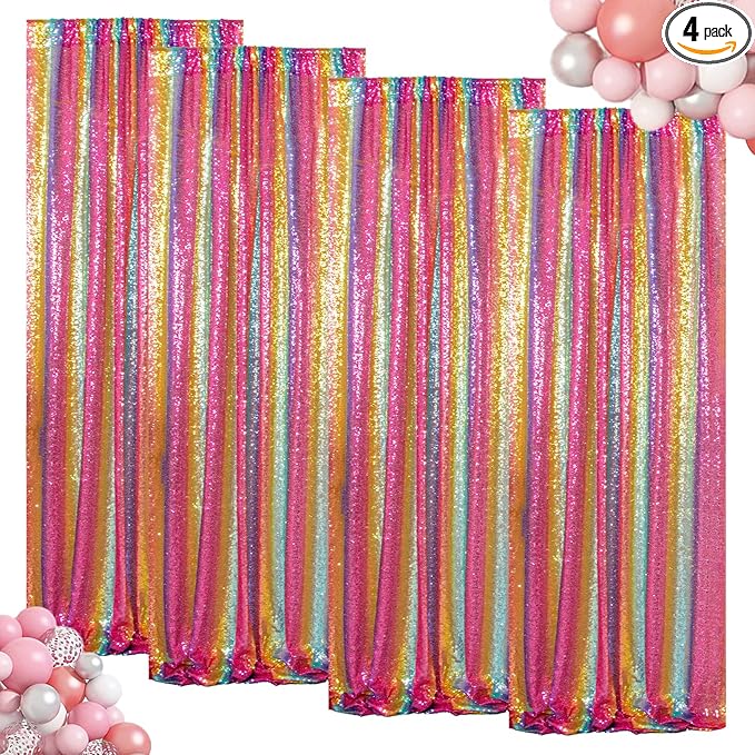 ShinyBeauty 4Pcs 2FTx8FT Rainbow Sequin Backdrop Curtains by ShinyBeauty