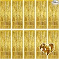 10 Pack Gold Backdrop Curtain 3.2ft x 8.2ft Metallic Tinsel Foil Fringe by Ohiyoo