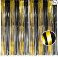 BRAVESHINE 3.2 x 8.2 ft Black Gold Foil Fringe Curtains by BRAVESHINE