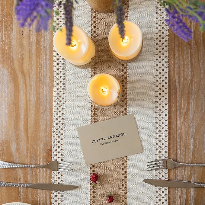 Boho Table Runner Cream Beige Brown - Image 4
