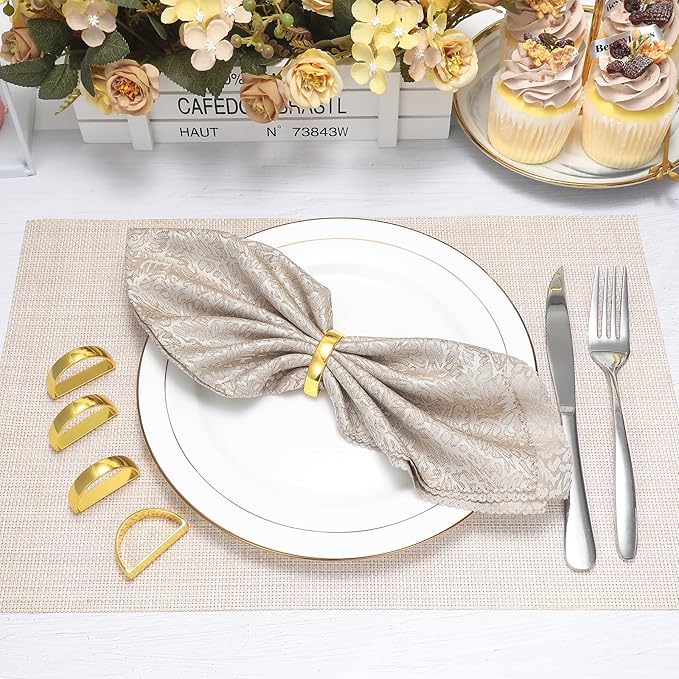 KPOSIYA Napkin Rings Set of 12, Metal Gold Napkin Rings Bulk - Image 2