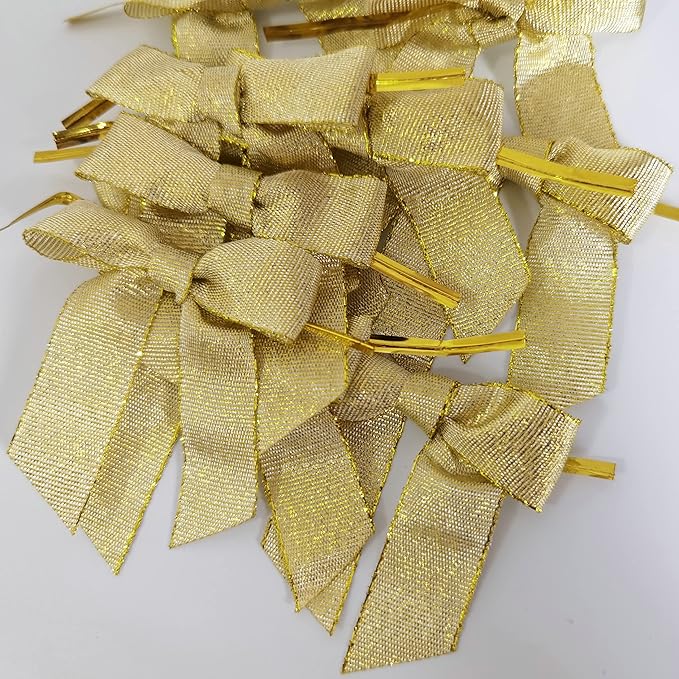 50pcs 2-1/2" Metallic Gold Bows - Image 6