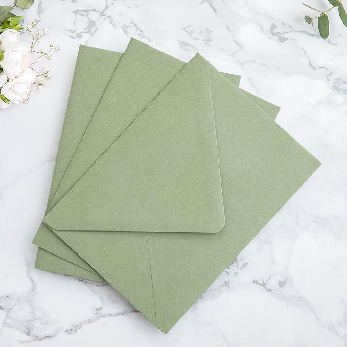 PONATIA 50PCS A7 Euro Flap Envelopes, 5.25 x 7.25'' Sage Green Flowers Liner - Image 6