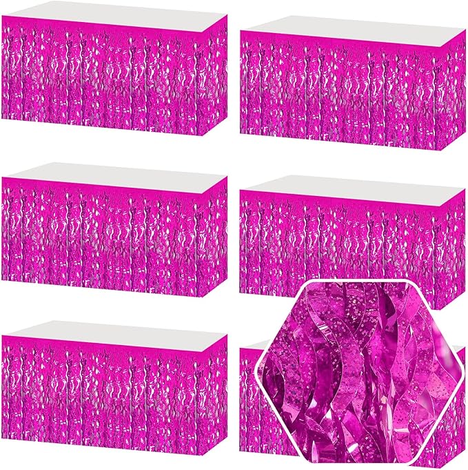 6Pack 29 x108 Inch Rose Red Wave Foil Fringe Table Skirts Metallic Banner by Ferwzsr