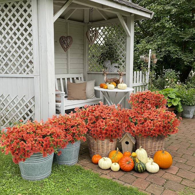 Artificial Flowers for Outdoors 24 Bundles, UV Resistant Orange Fake Silk - Image 7
