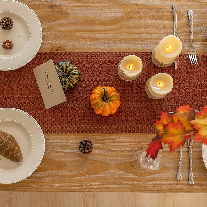 Boho Rust Table Runner for Home Decor 12x72 Inches Farmhouse Macrame Burlap - Image 3