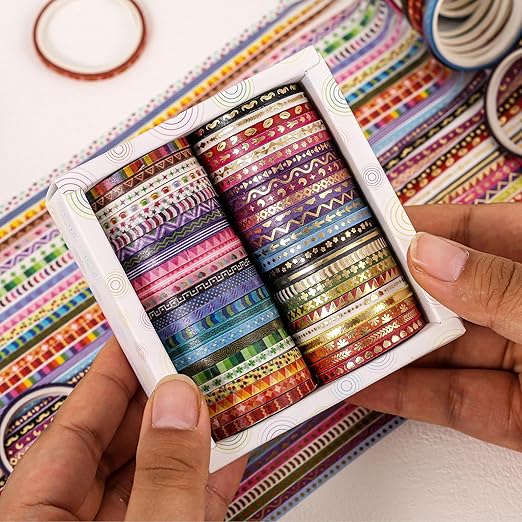 emmoolife 50 Rolls Skinny Washi Tape Set 3mm Wide, Junk Journal Supplies - Image 2