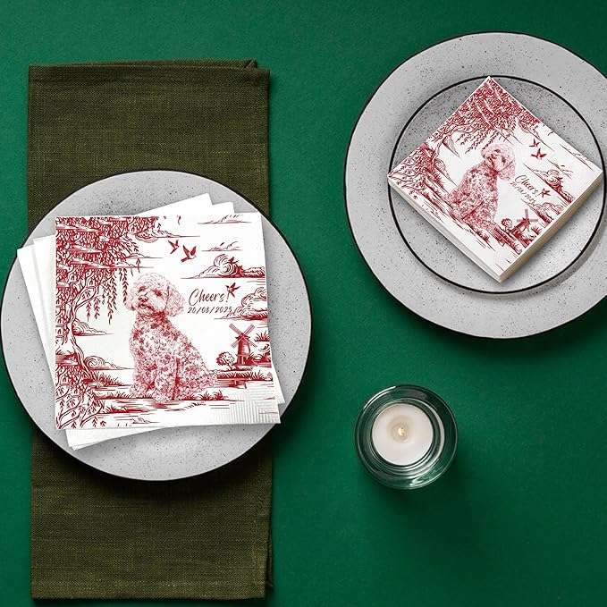 Luxury Personalized Dog Wedding Napkins, Custom Wedding Cocktail Napkins - Image 4