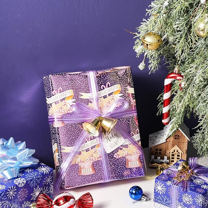 LeZakaa Christmas Purple Wrapping Paper Mini Roll, Have a Magical Christmas - Image 2
