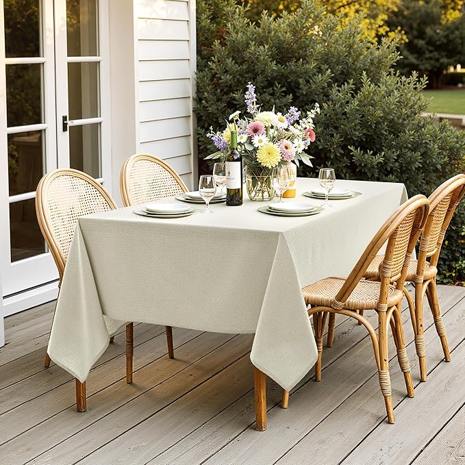 MIULEE Ivory Linen Cottton Table Cloth Rectangle Tablecloth Waterproof - Image 5