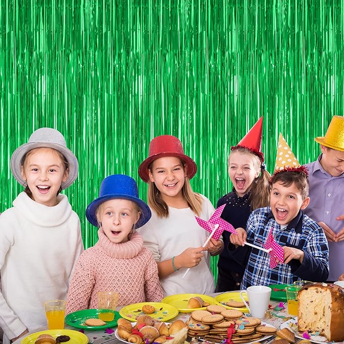 4 Pack Green Streamers, 3.28 FT x 7.05 FT Birthday Tinsel Backdrop, Metallic - Image 5