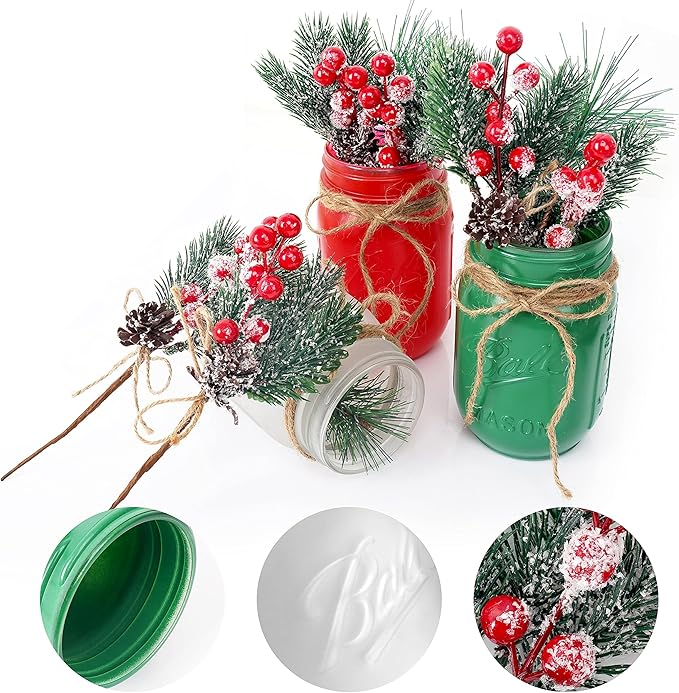 CNVOILA Christmas Centerpiece 3PC Set: Mason Jars, Table Decorations, Home & - Image 7