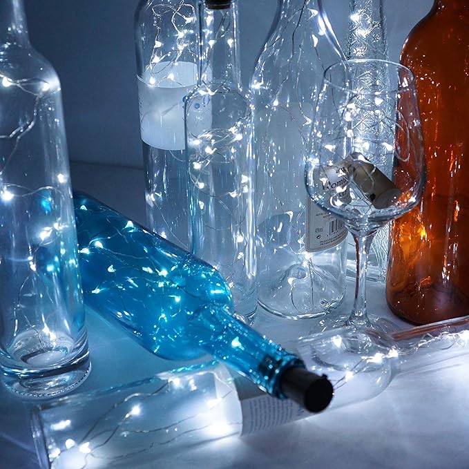 Wine Bottle Lights with Cork, Battery Operated 20 LED Cork Shape Silver Wire - Image 2