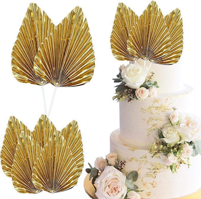 Ephlyn 6Pcs Paper Palm Leaves Fan Cake Toppers Palm Leaf Fan Cake Picks Craft by Ephlyn