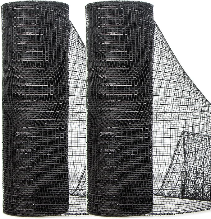 Ribbli 2 Rolls Black Mesh Ribbon, 10 inch x 30 feet Each Roll, Metallic Black by Ribbli