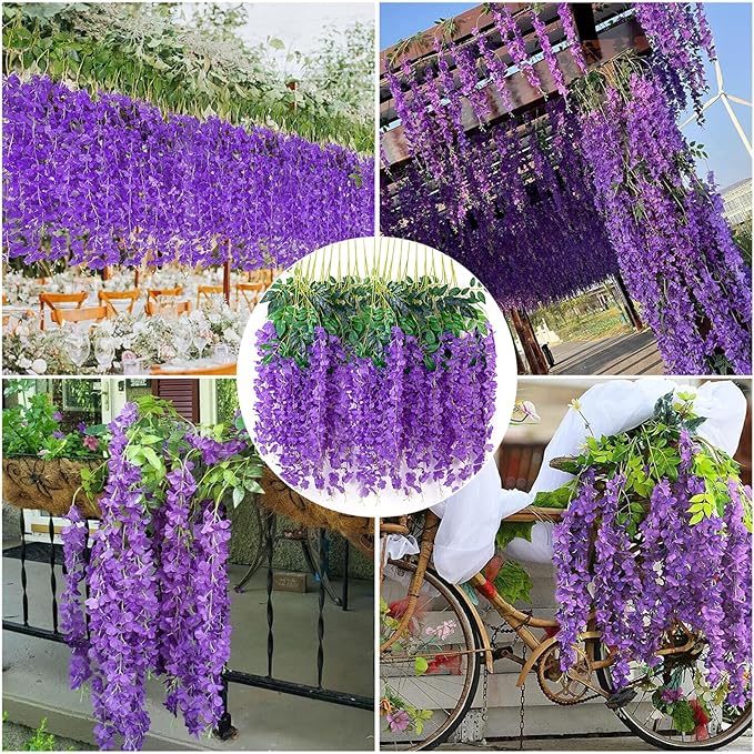 12 Pack Purple Wisteria Hanging Flowers, 3.44 Ft Fake Hanging Flowers, - Image 6