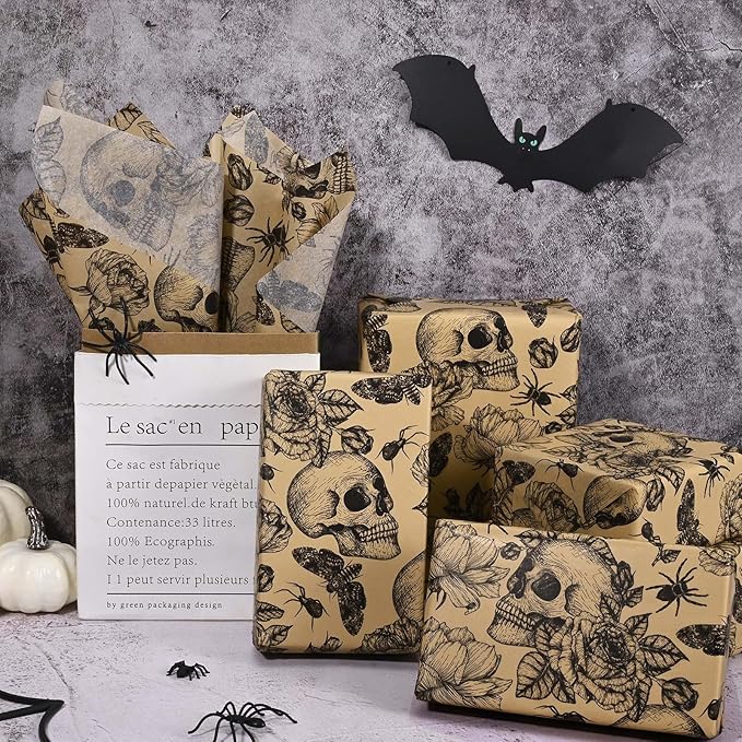 100 Sheets 20 * 14 Inches Vintage Halloween Tissue Paper Kraft Gothic Floral - Image 3