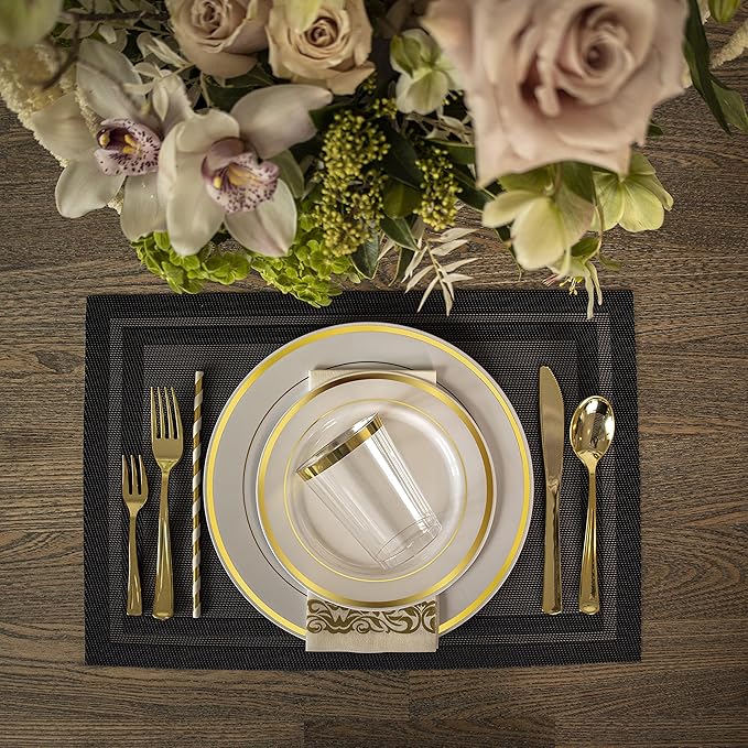 Neatiffy100 Pcs Gold Rim Plastic Dinnerware Set | 50 x | - Image 5