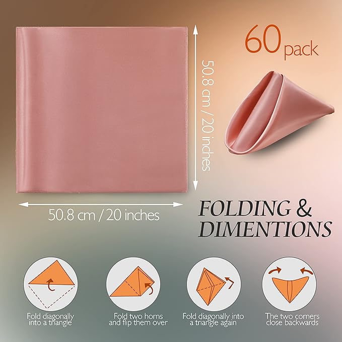 Manyshofu 60 Pieces Rose Gold Satin Napkins - Image 4