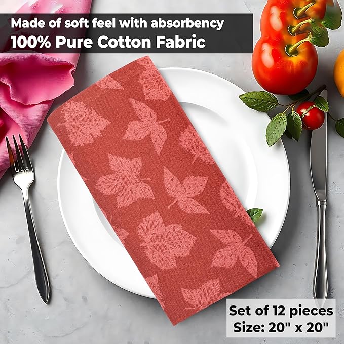 Urban Villa Fall Leaves Print Set of 12 Dinner Napkins 100% Cotton Premium - Image 8